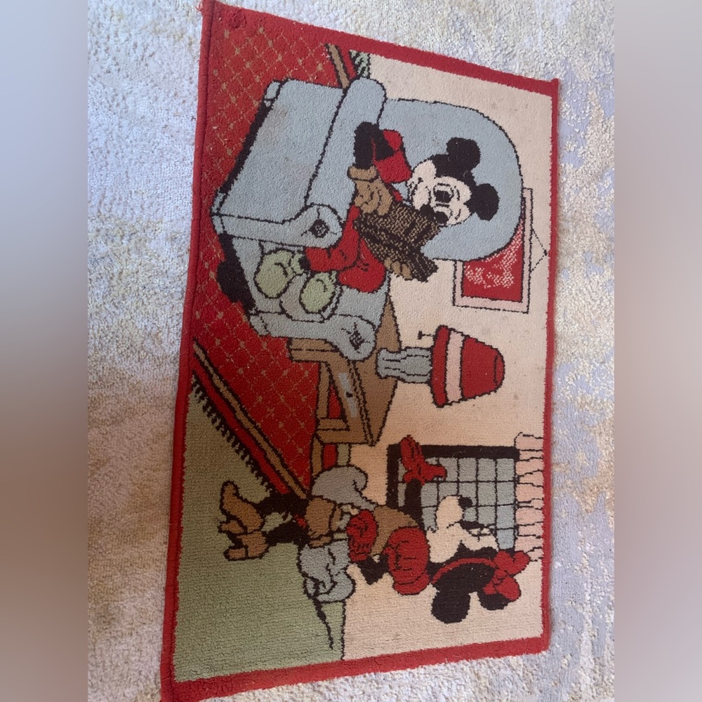 Vintage Official Disneyland Carpet Mickey and Minnie Mouse